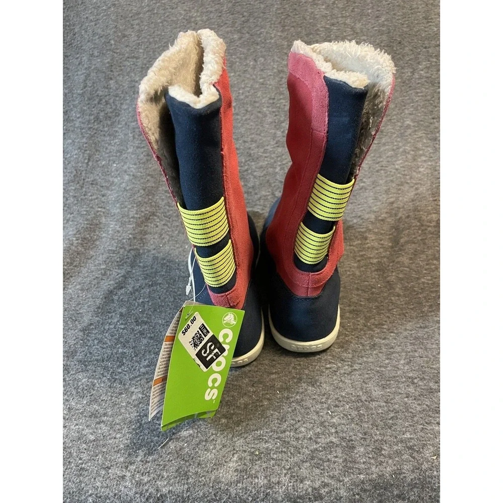 NWT Crocs Adela Fold over Slip On Fuzz Suede Bootie Faux Fur Size 7 - Picture 4 of 7